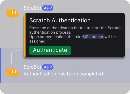 ScraBot account linking interface for Discord and Scratch